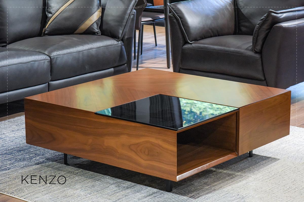 BÀN TRÀ KENZO - Bàn trà gỗ óc chó - bàn trà mặt kính