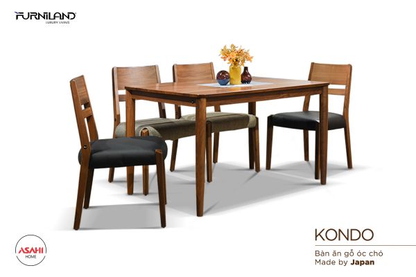 Bàn ghế ăn gỗ óc chó nhập nhẩu Nhật Bản