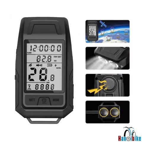 Đồng hồ GPS xe đạp 3 chức năng tích hợp đèn và còi mã BK 5201