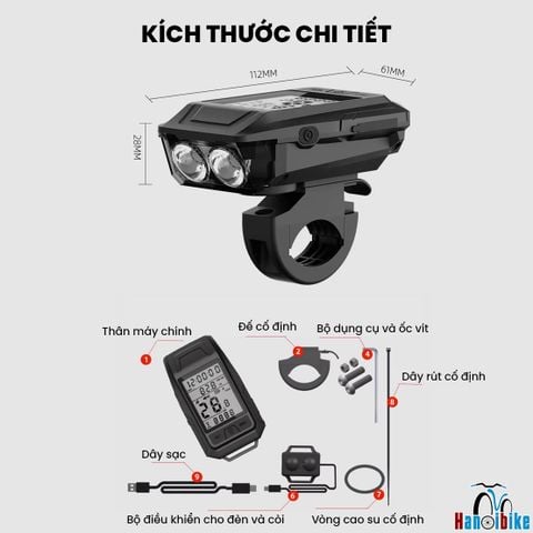 Đồng hồ GPS xe đạp 3 chức năng tích hợp đèn và còi mã BK 5201