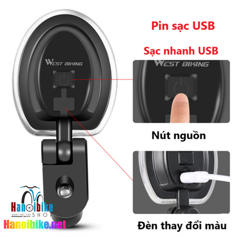 Gương xe đạp chiếu hậu Westbiking có đèn đổi màu