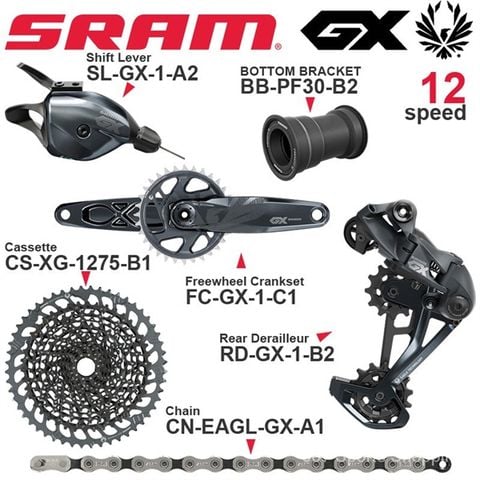 Group Sram GX 1*12 speed không phanh + BB