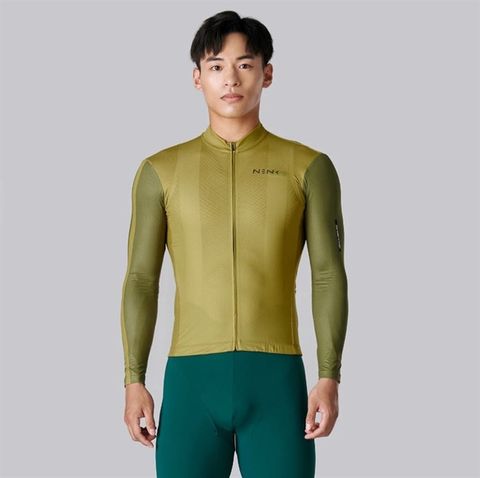 Áo đạp xe dài tay NENK ELITE màu xanh rêu Plain LS Jersey Kline