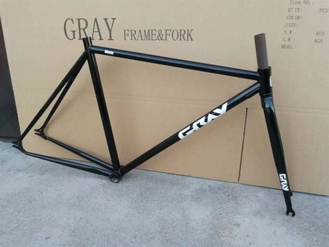 Khung xe đạp fixed gear Gray F12 thép CRMO đen/trắng