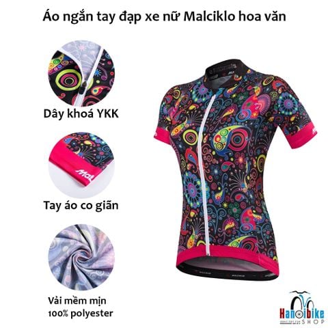 Áo đạp xe nữ ngắn tay Malciklo hoa văn