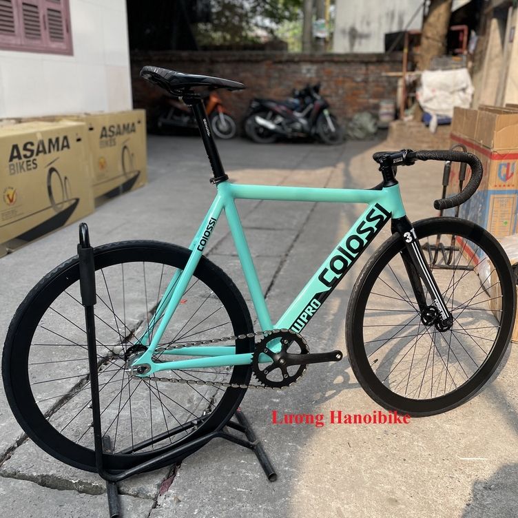 Xe đạp Fixed Gear Colossi Lowpro Xanh bianchi tay cong Hanoibike shop