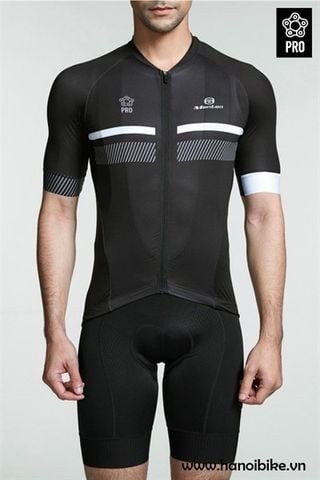 Áo đạp xe ngắn tay Monton kiểu vải mỏng màu đen ống tay 2 màu