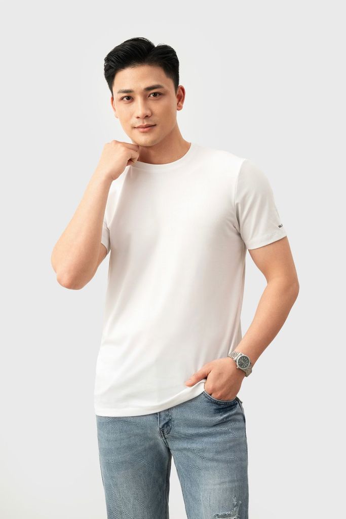 Áo Phông Trắng Rayon Chống Nhăn, Co Giãn 8APKB403TRK 