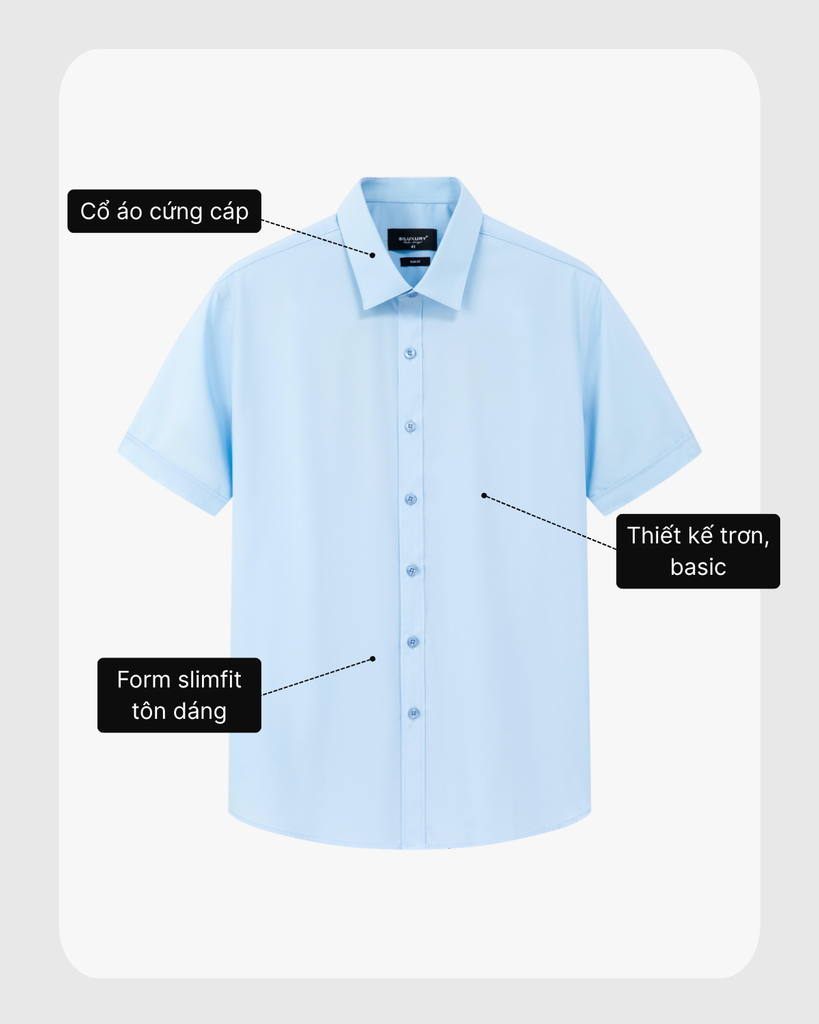  Áo Sơ Mi Xanh Cộc Tay Cao Cấp, Chống Nhăn, Kháng Khuẩn 9SMCB548XAH 