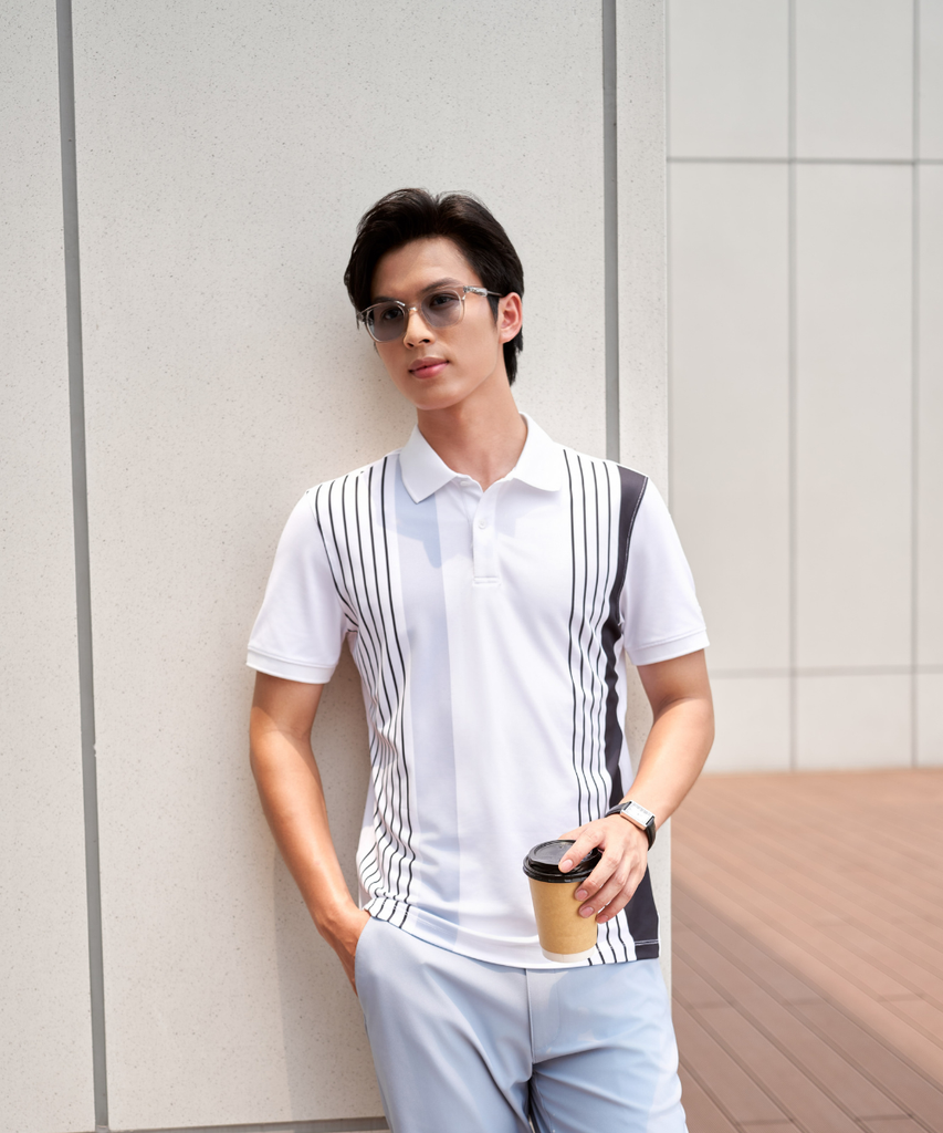  Áo Polo Trắng Phối Hoạ Tiết, Cao Cấp, Chống Nhăn, Bền Màu 9APCH550TRK 
