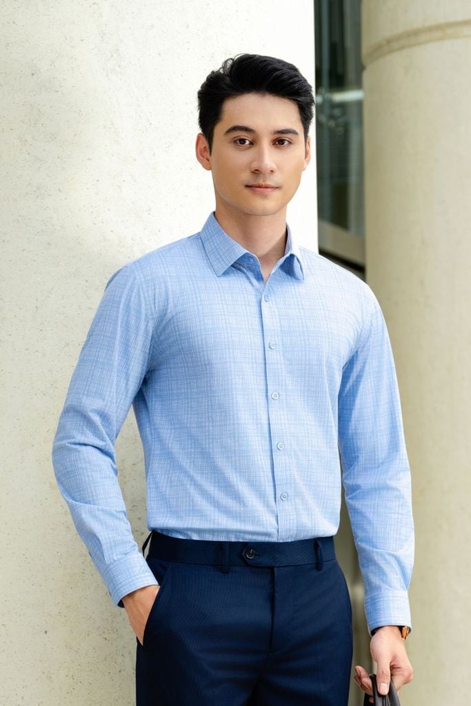  Áo Sơ Mi Xanh Dài Tay Knit Nhật Thân Thiện Với Da 8SMDH420XNH 