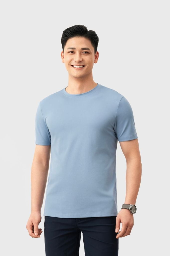  Áo Phông Xanh Nhạt Rayon Thấm Hút Mồ Hôi Tốt 8APKB403XNH 