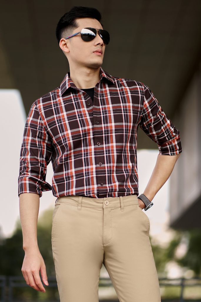  Áo Sơ Mi Cam Dài Tay Vải Cotton Thấm Hút Mồ Hôi Tốt 6SMDC008CAM 