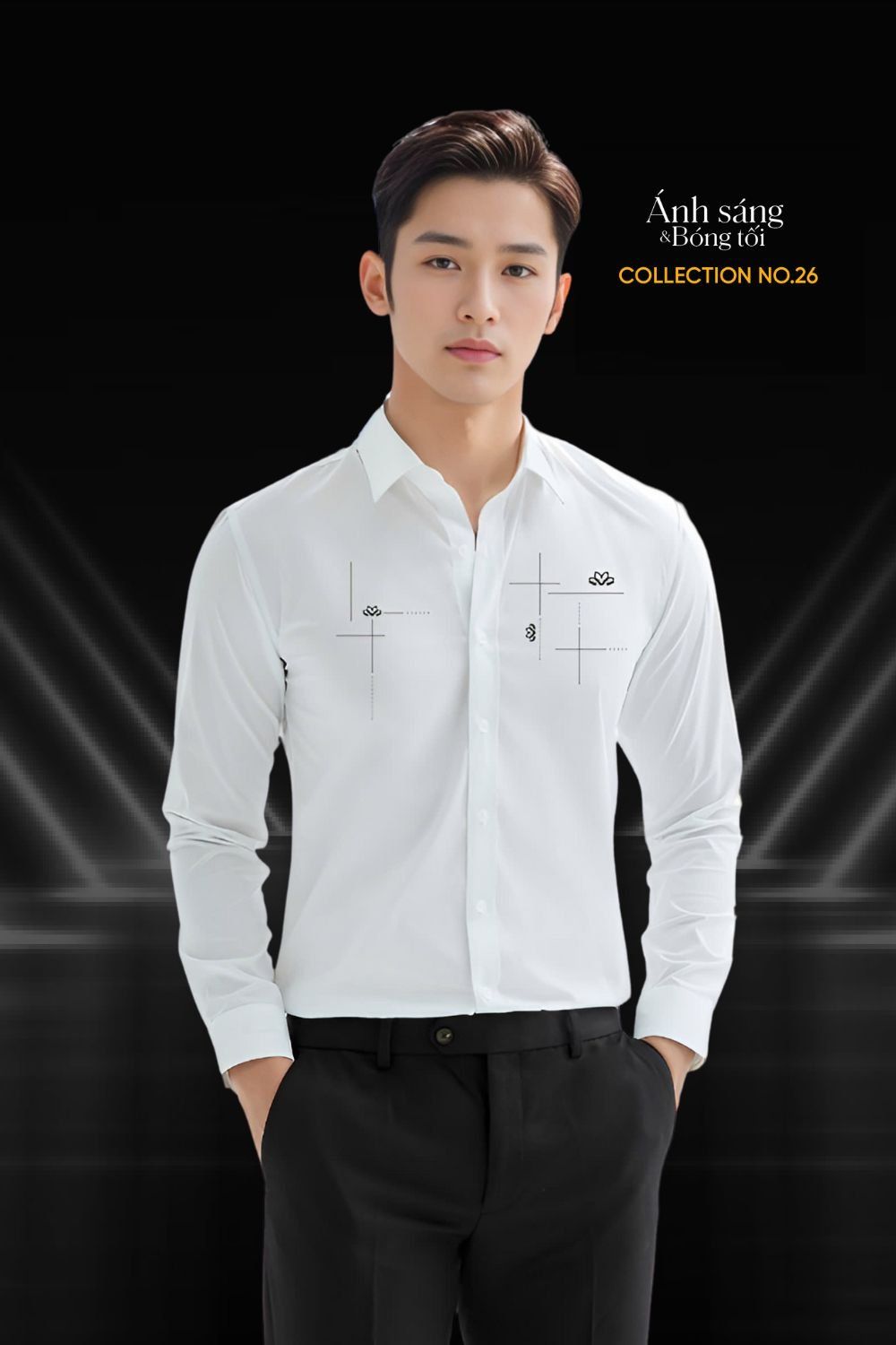  [SALE ĐỒNG GIÁ 199K] Áo Sơ Mi Dài Tay Hoạ Tiết Thêu Hoa Sen Trước Ngực  Kháng Khuẩn, Giữ Phom Tốt 8SMDT650BAW 