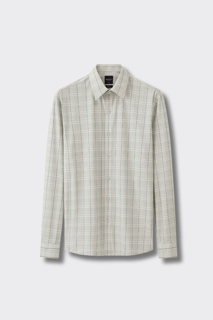  Áo Sơ Mi Be Dài Tay Knit Nhật Hoạ Tiết Caro Thân Thiện Với Da 8SMDC330BEI 