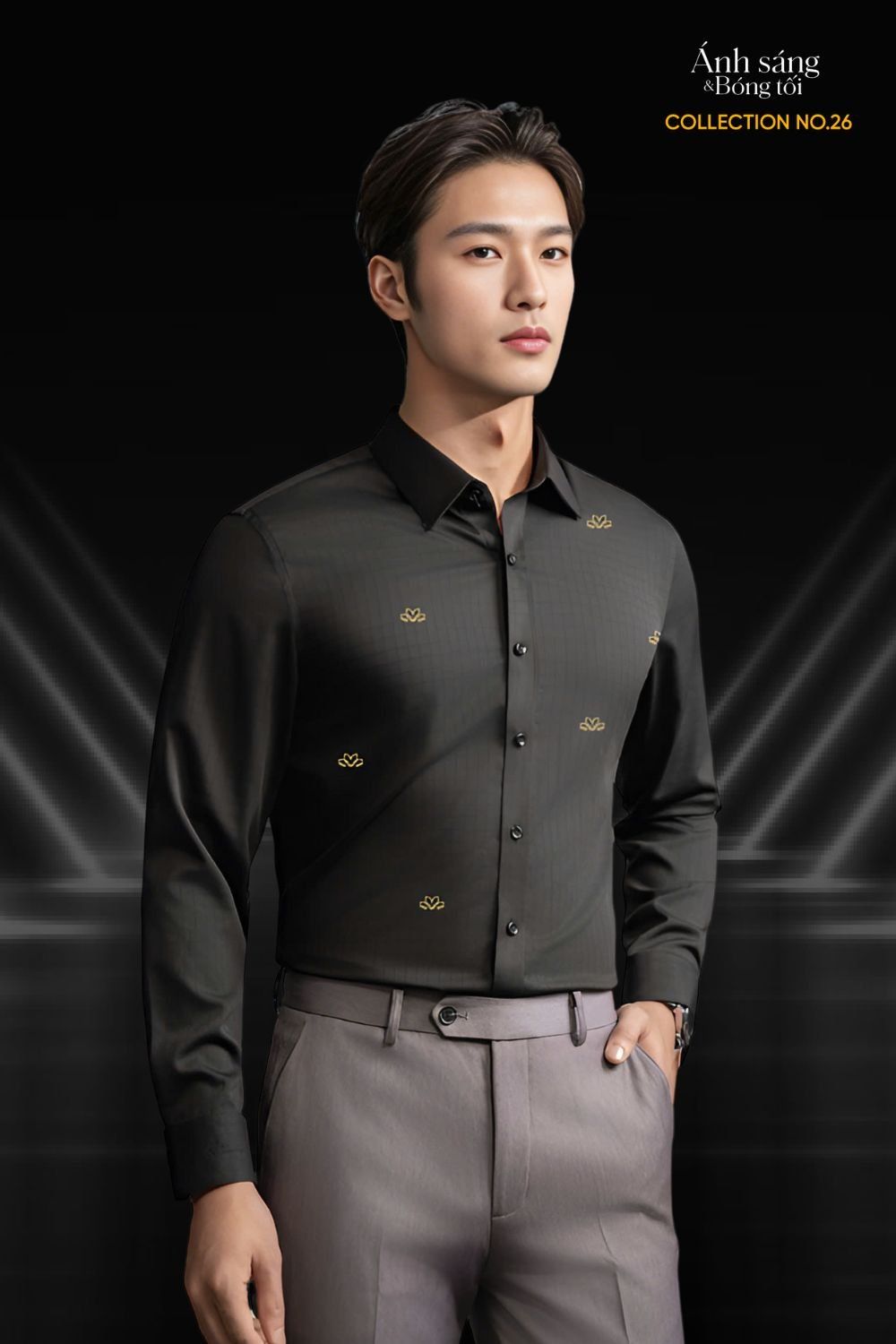  [SALE ĐỒNG GIÁ 199K] Áo Sơ Mi Dài Tay Hoạ Tiết Lục Sen Kháng Khuẩn, Giữ Phom Tốt 8SMDT750BAW 