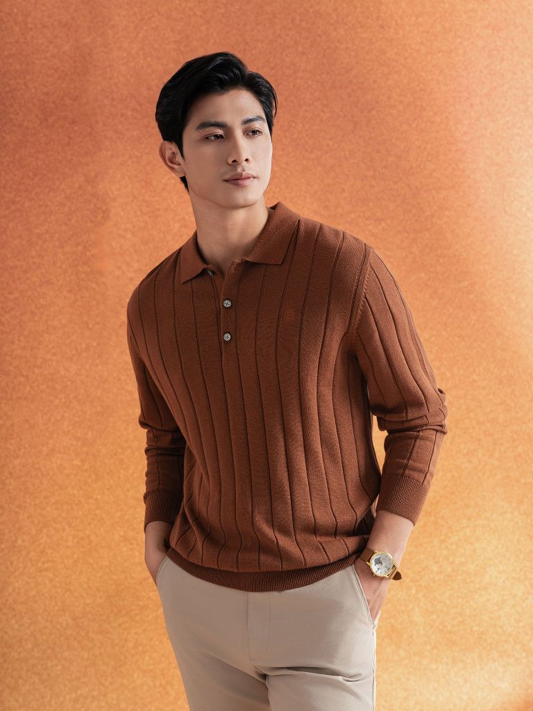  Áo Len Nâu Cổ Polo Basic 8ALRT407NAU 