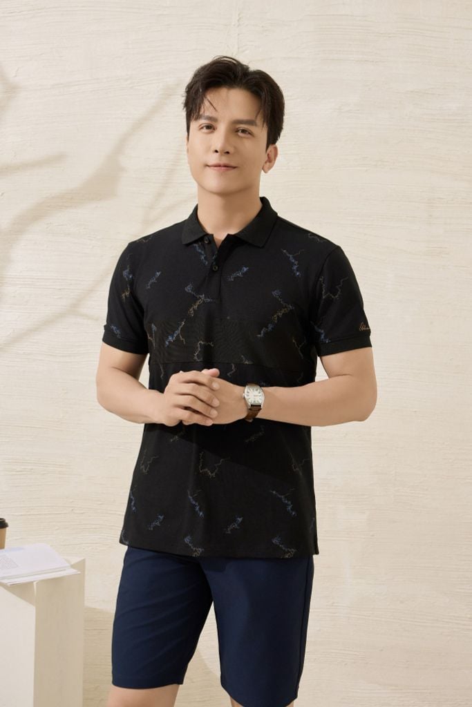  Áo Polo Đen Hoạ Tiết, Cao Cấp, Chống Nhăn, Bền Màu 8APCH023DEN 