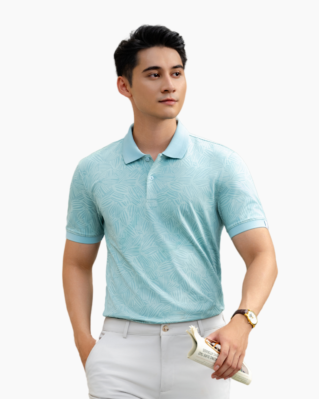  [SALE ĐỒNG GIÁ 199K] Áo Polo Xanh Ngọc Recycle Hoạ Tiết Lá Thân Thiện Với Da 8APCH422XNG 