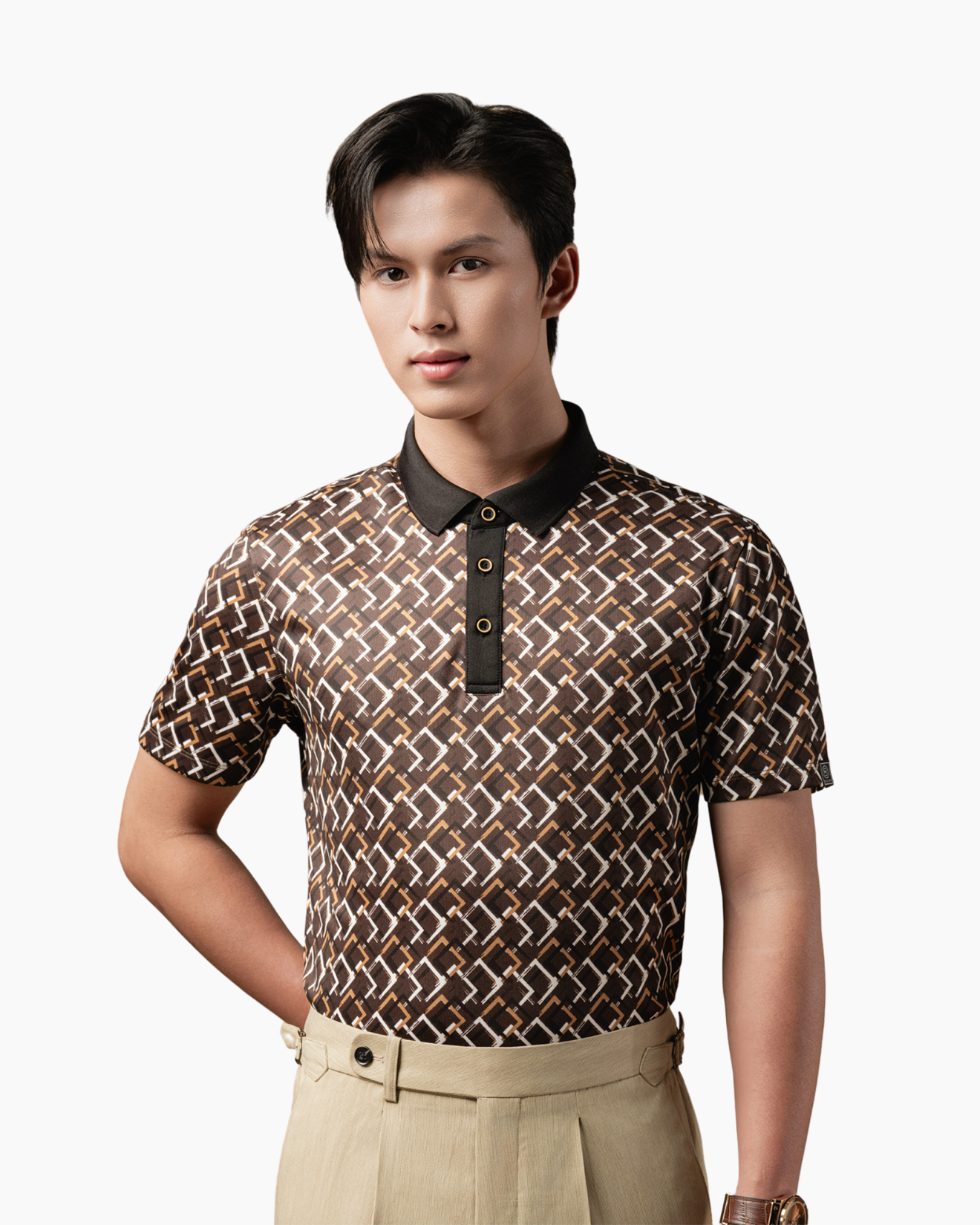  [SALE ĐỒNG GIÁ 199K] Áo Polo Nâu Phối Hoạ Tiết, Cao Cấp, Chống Nhăn, Bền Màu 8APCH425NDA 