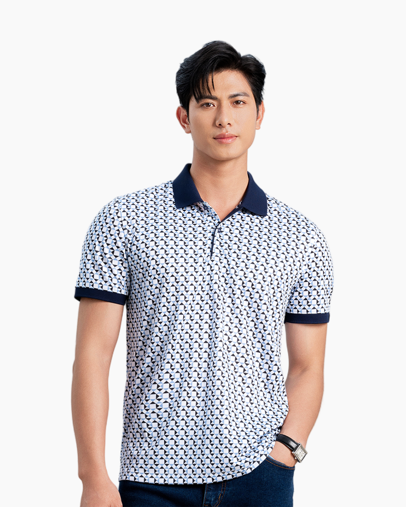  [SALE SINH NHẬT] Áo Polo Xanh Hoạ Tiết Đan Xen Thân Thiện Với Làn Da 8APCH430XAH 