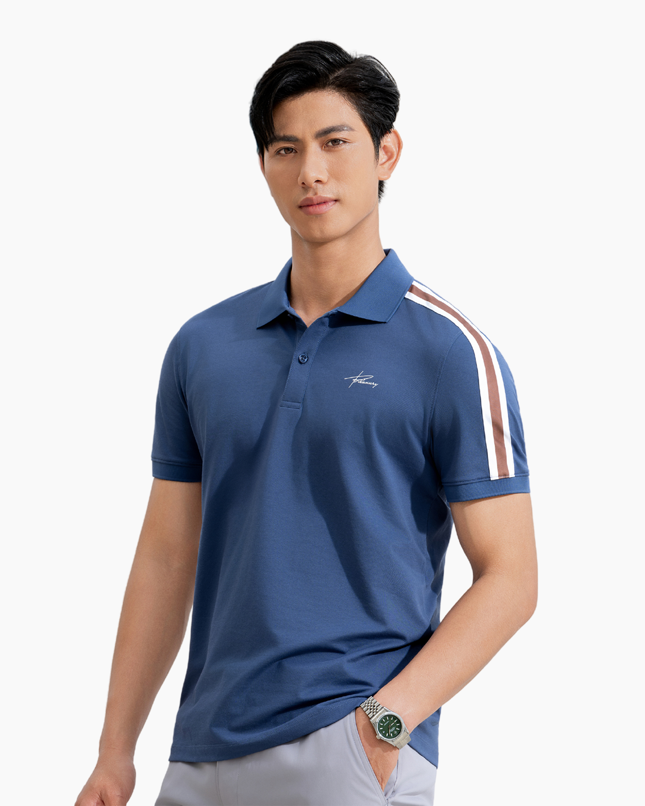  [SALE ĐỒNG GIÁ 199K] Áo Polo Xanh Recycle Hoạ Tiết Sọc Thân Thiện Với Da 8APCT477TTS 