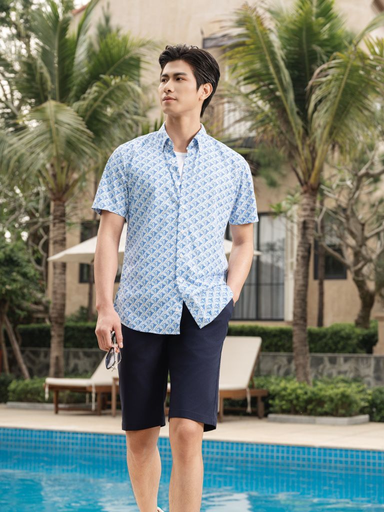  Áo Sơ Mi Xanh Ngắn Tay, Kháng Khuẩn, Bền Màu 8SMCH425XAH 