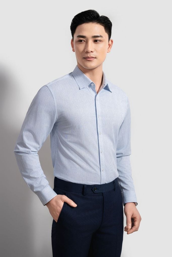  Áo Sơ Mi Xanh Dài Tay Knit Nhật Thân Thiện Với Da 8SMDH421XNH 