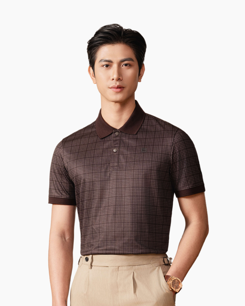  Áo Polo Nâu Hoạ Tiết, Kháng Khuẩn, Chống Nhăn, Bền Màu 9APCH541NAU 