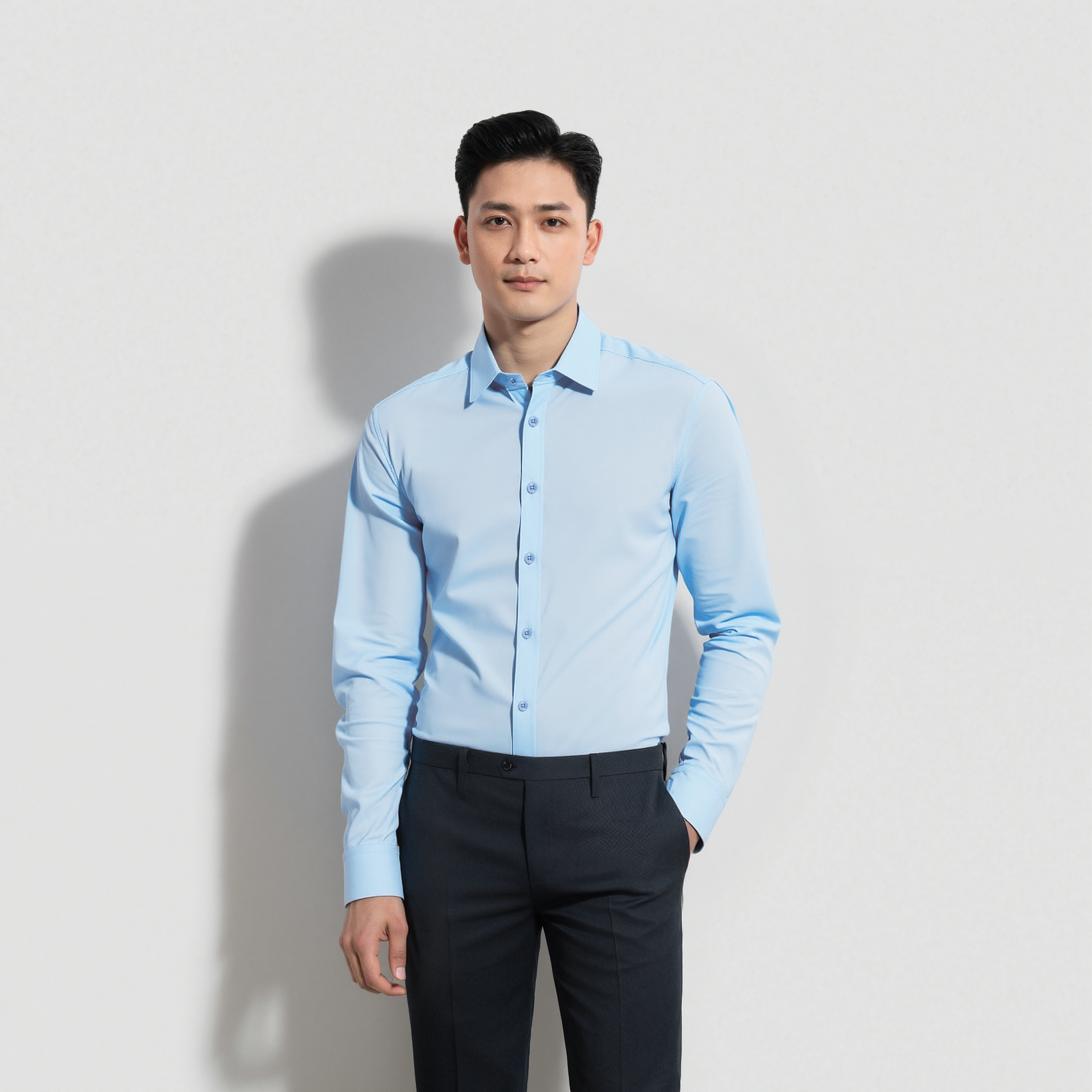  [SALE] Áo Sơ Mi Xanh Dài Tay Cao Cấp, Chống Nhăn, Kháng Khuẩn 9SMDB547XAH 