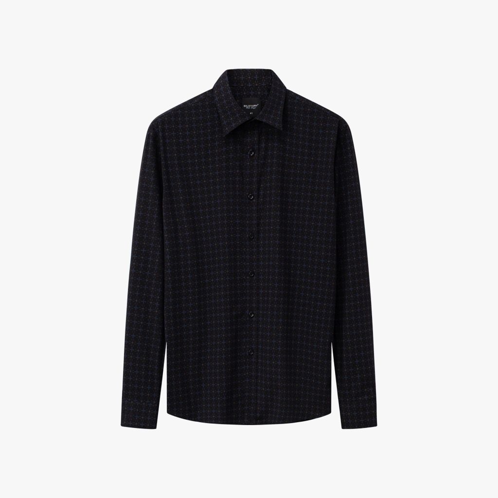  Áo Sơ Mi Đen Hoạ Tiết, Cao Cấp, Chống Nhăn, Kháng Khuẩn 9SMDH555DEN 