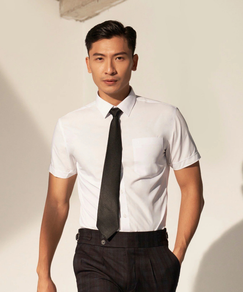  Áo Sơ Mi Trắng Ngắn Tay Từ Sợi Sồi Thấm Hút Mồ Hôi Tốt 7SMCB008TRK 