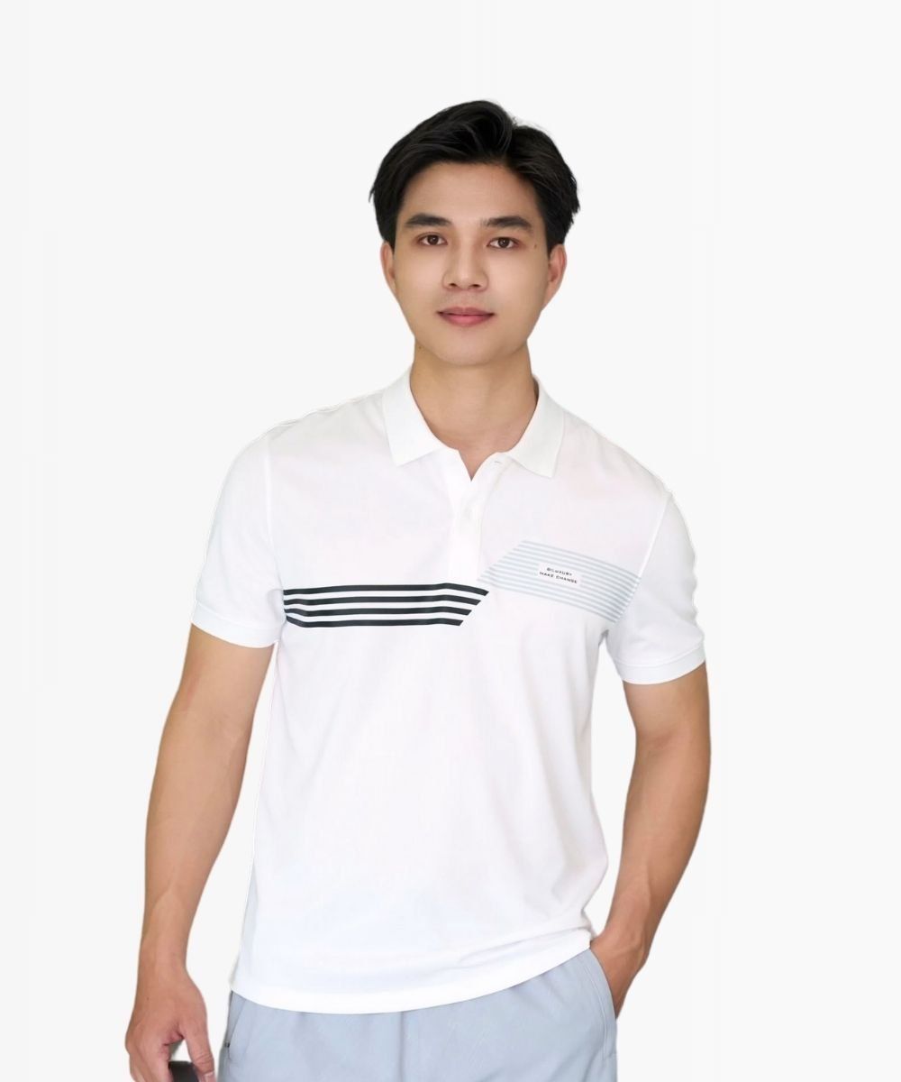  [SALE ĐỒNG GIÁ 199K] Áo Polo Trắng Phối Sọc Kẻ, Kháng Khuẩn, Chống Nhăn, Bền Màu 8APCT498TRK 