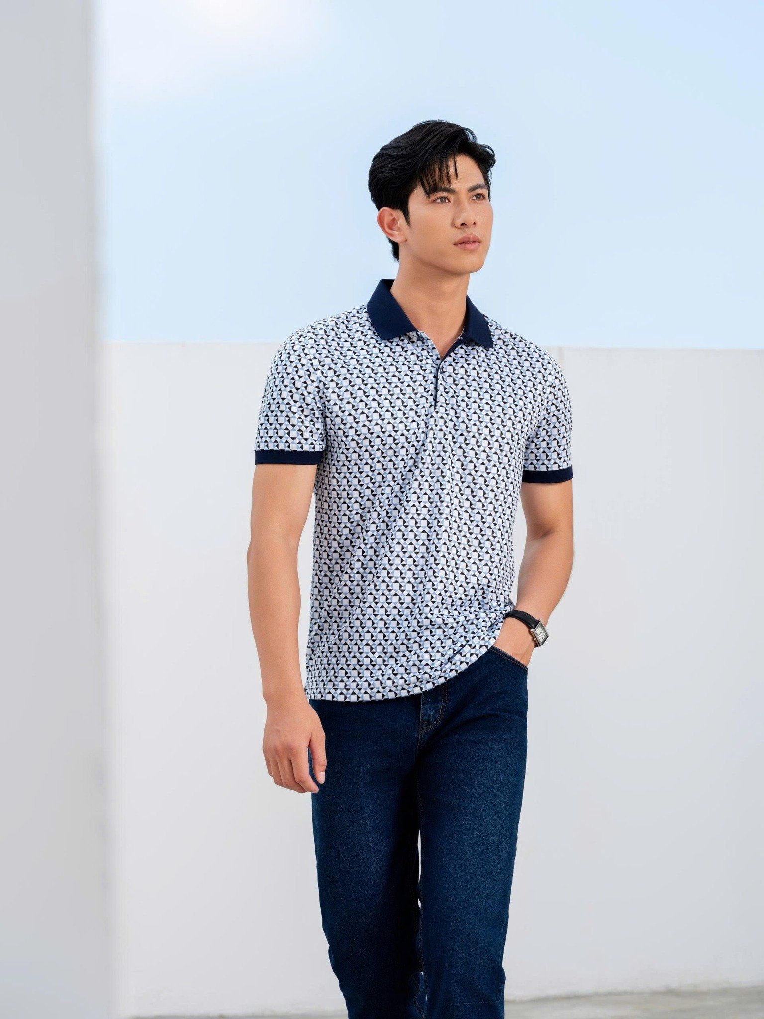  [SALE SINH NHẬT] Áo Polo Xanh Hoạ Tiết Đan Xen Thân Thiện Với Làn Da 8APCH430XAH 