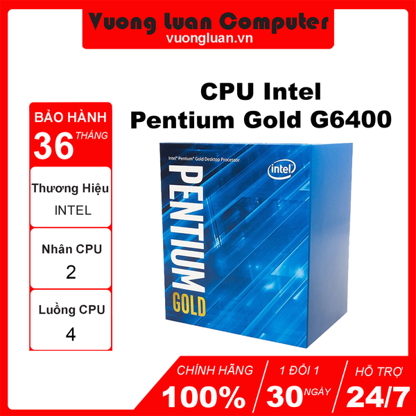 CPU Intel Pentium Gold G6400 (4.0GHz, 2 nhân 4 luồng, 4MB Cache, 58W) - Socket Intel LGA 1200)