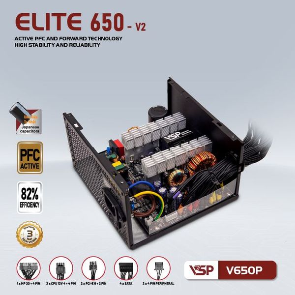 BỘ NGUỒN CÔNG SUẤT THỰC VSP ELITE ACTIVE PFC V650P - V2