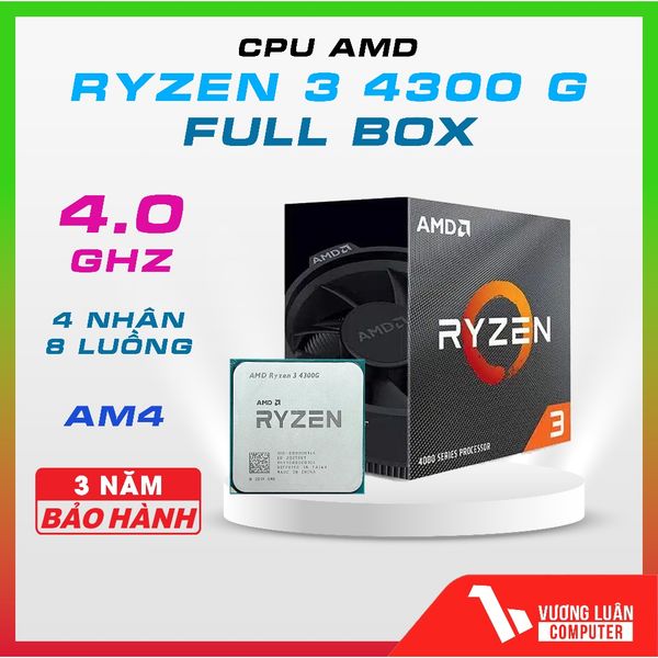 Bộ vi xử lý CPU AMD Ryzen 3 4300G 4 nhân 8 luồng bộ nhớ đệm 6MB Xung lên đến 3.8GHz [NEW]