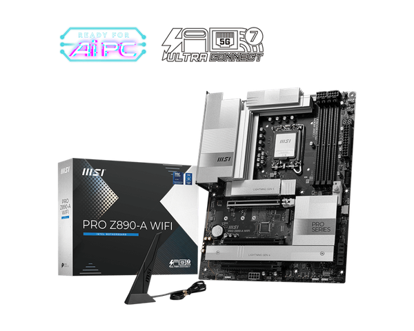 Mainboard MSI PRO Z890-P WiFi ProSeries Motherboard (Supports Core Ultra Series 2 Intel Processors, LGA 1851, DDR5, PCIe 5.0, M.2, SATA, 5Gbps LAN, USB Type-C, Wi-Fi 7, Bluetooth 5.4, Thunderbolt 4, ATX)