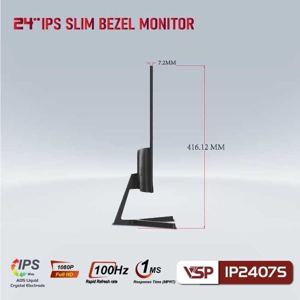 Màn hình VSP IPS 24inch tràn viền IP2407S - Đen