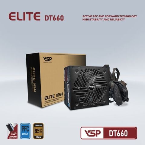 BỘ NGUỒN MÁY TÍNH VSP ELITE DT660 - 650W - Hiệu suất 85%