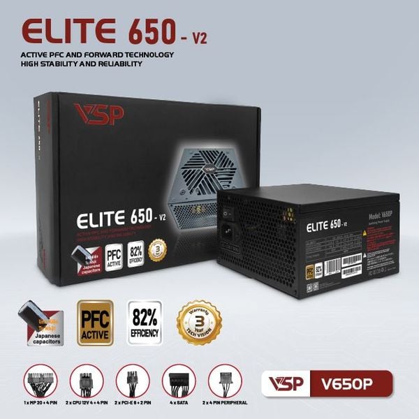 BỘ NGUỒN CÔNG SUẤT THỰC VSP ELITE ACTIVE PFC V650P - V2