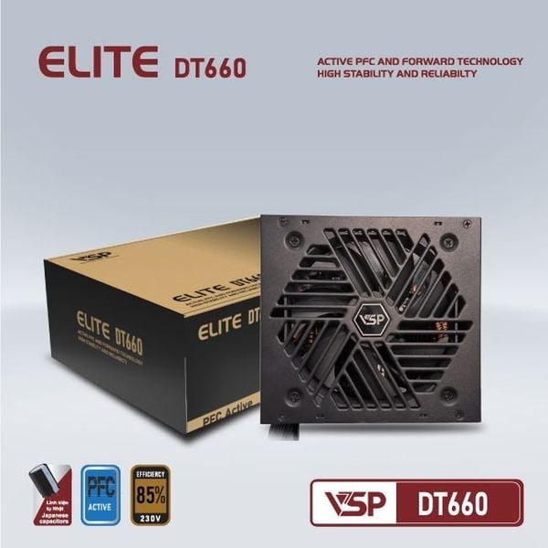BỘ NGUỒN MÁY TÍNH VSP ELITE DT660 - 650W - Hiệu suất 85%