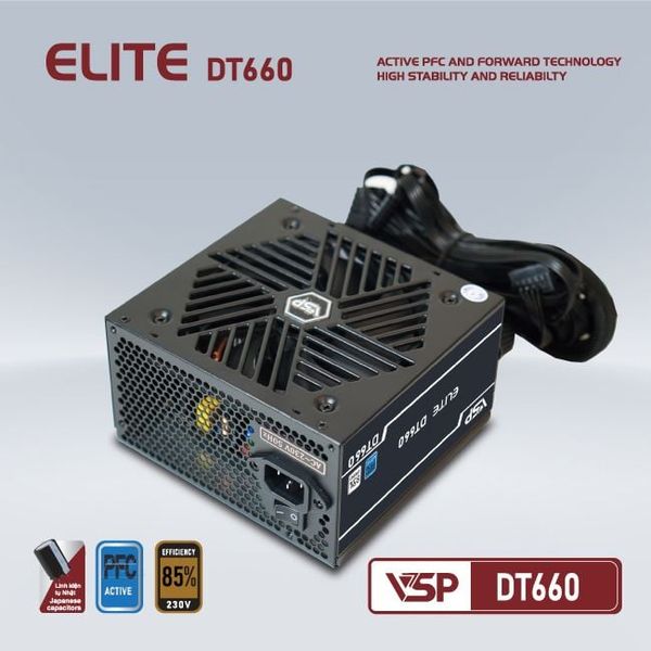 BỘ NGUỒN MÁY TÍNH VSP ELITE DT660 - 650W - Hiệu suất 85%