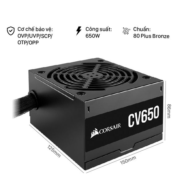 Nguồn máy tính Corsair Series CV 650 650W (80 Plus Brone/Đen)