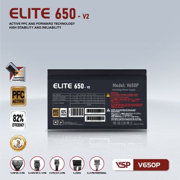 BỘ NGUỒN CÔNG SUẤT THỰC VSP ELITE ACTIVE PFC V650P - V2