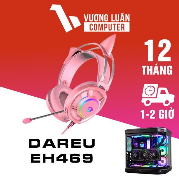 Tai nghe gaming DAREU EH469 hồng 7.1 Surround Kem Led Chụp Tai