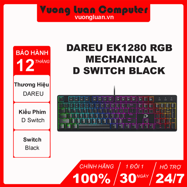 Bàn phím cơ Dareu EK1280 RGB Mechanical D Switch Black