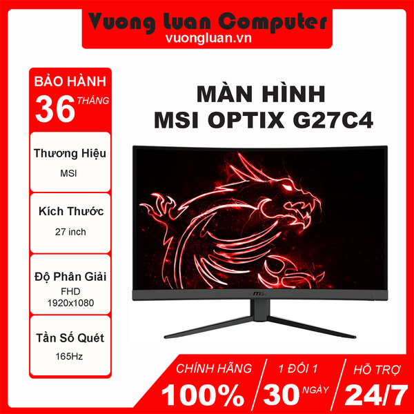 Màn hình cong MSI Optix G27C4 (27 inch/FHD/VA/250cd/m²/DP+HDMI/165Hz/1ms/Cong)