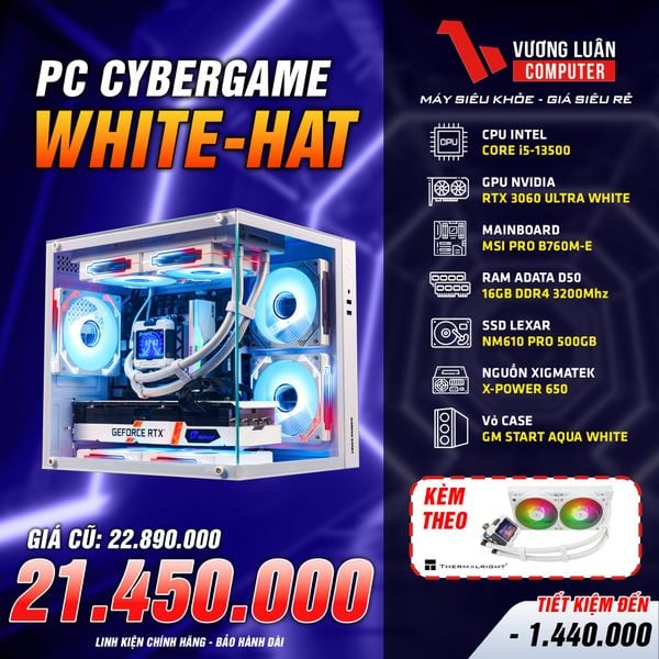 PC Gaming White-Hat Intel Core i5-13500 TRAY| RAM 16G| SSD  MSI 500GB| VGA RTX 3060 Ultra White OC 12G L-V 3 Fan