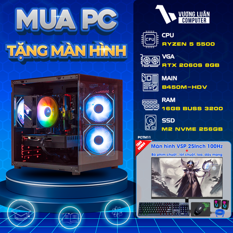 PCTM11 (RYZEN 5 5500 | RAM 16GB | RX 6600 EAGLE 8GB | SSD 256GB | MAIN B450M-HDV | MÀN 24.5INCH)
